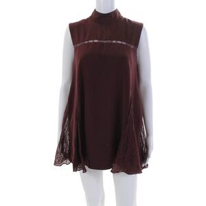 Adeam Womens Sleeveless High Neck Lined Lace Mini Dress Brick Red Size M